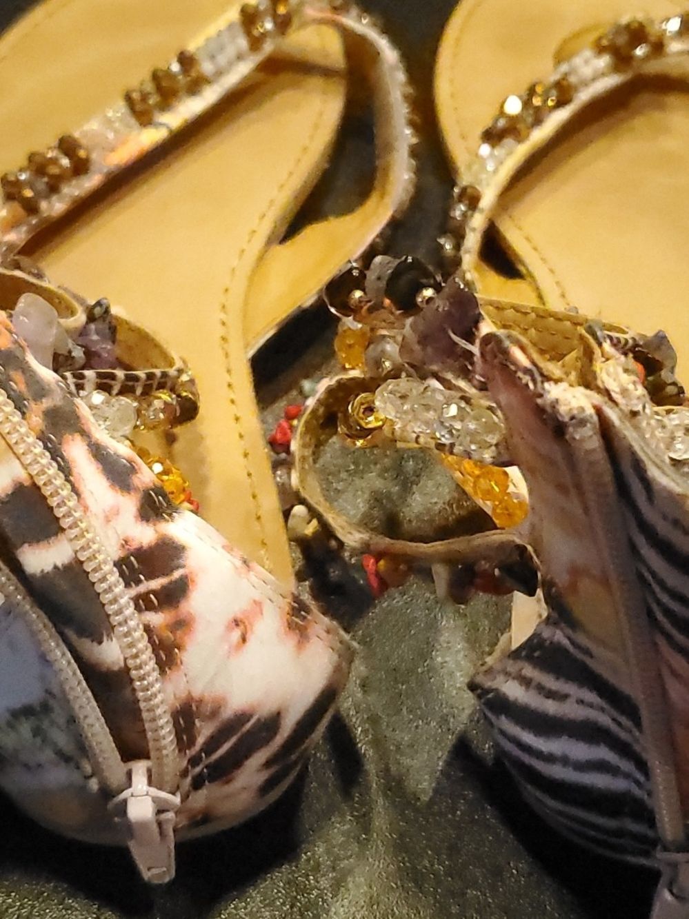 Zigi Soho Gold Beaded T-Strap Sandals with Multicolor Accents - Picture 6 of 9